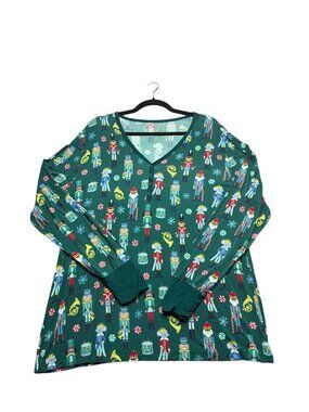 Little Sleepies Women's Xl Henely Pajama Top Christmas Nut Crackers Bamboo Green